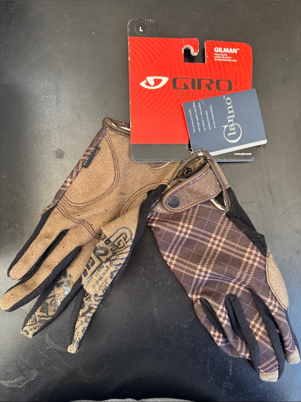 Giro Men’s Brown Plaid and Tan Cycling Gloves